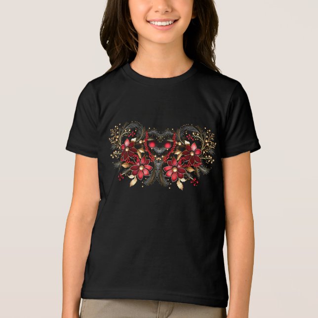 Rote dekorative Blume T - Shirt (Vorderseite)