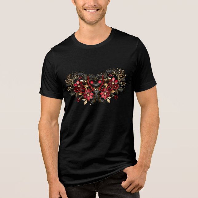 Rote dekorative Blume Urlaub Männer T - Shirt (Vorderseite)