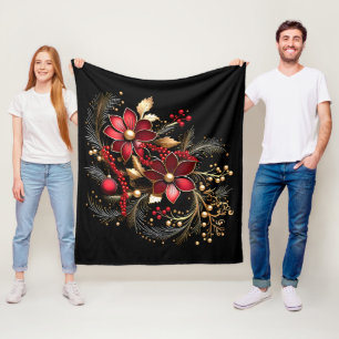 Rote Dekorative Blumen Feiertags-Fleece-Decke Fleecedecke