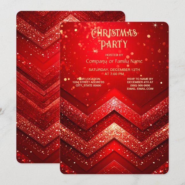 Rote dekorative Weihnachts-Glitter-Feier Einladung (Vorne/Hinten)