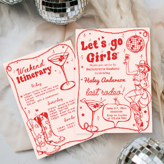 Rote Disco Rodeo Cowgirl Bachelorette Einladung