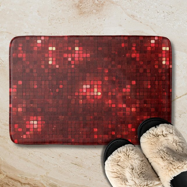 Rote Disco-Style-Quadrate Valentinstag-Muster Badematte (Von Creator hochgeladen)