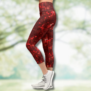 Rote Disco-Style-Quadrate Valentinstag-Muster Capri Leggings