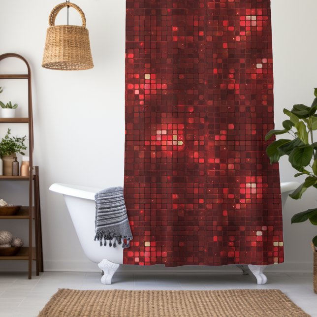 Rote Disco-Style-Quadrate Valentinstag-Muster Duschvorhang (Von Creator hochgeladen)