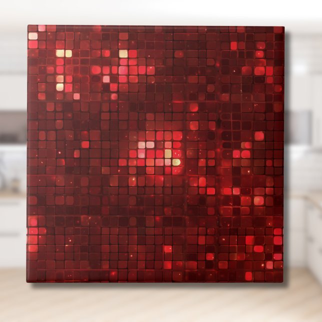 Rote Disco-Style-Quadrate Valentinstag-Muster Fliese (Von Creator hochgeladen)