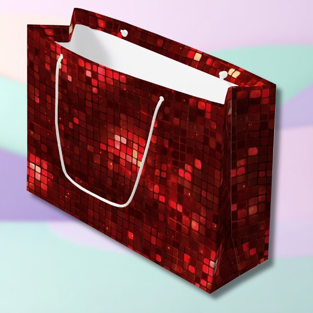 Rote Disco-Style-Quadrate Valentinstag-Muster Große Geschenktüte (Von Creator hochgeladen)