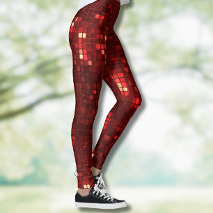 Rote Disco-Style-Quadrate Valentinstag-Muster Leggings