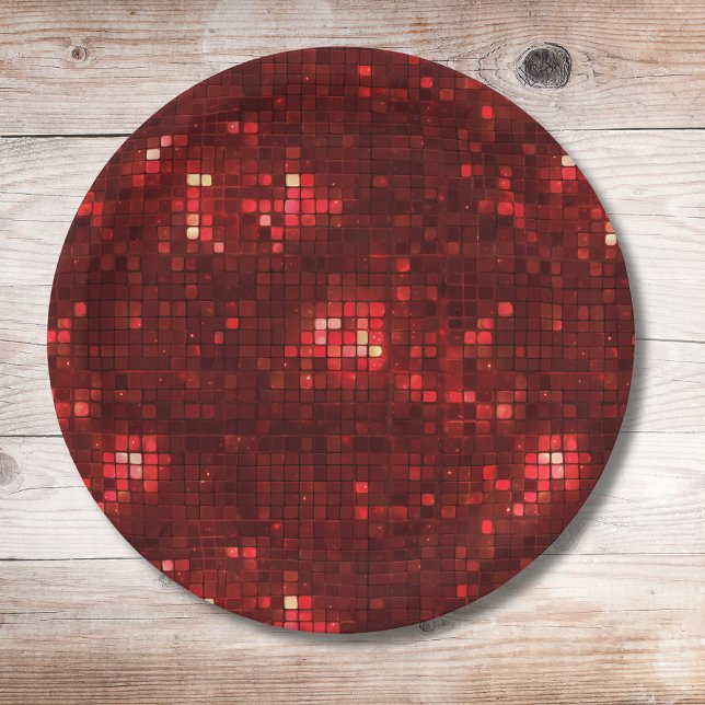Rote Disco-Style-Quadrate Valentinstag-Muster Pappteller (Von Creator hochgeladen)