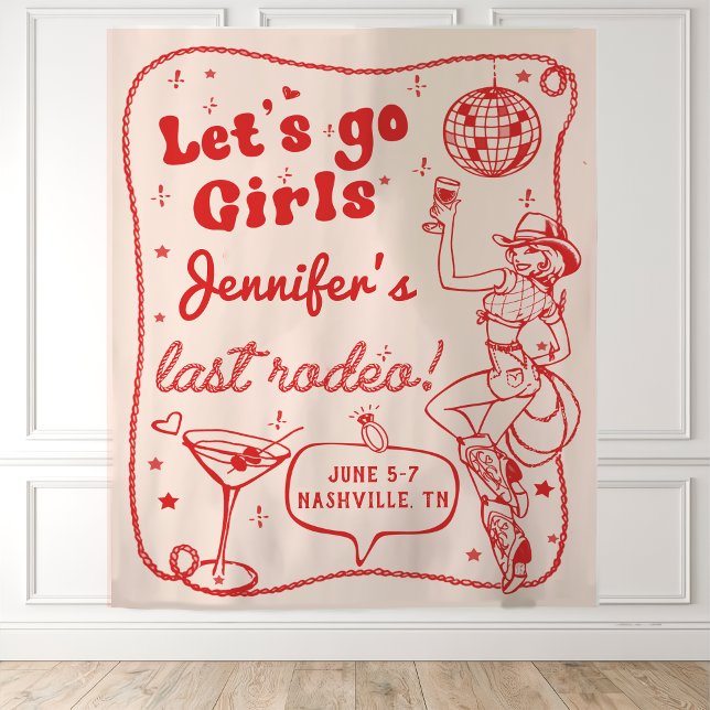 Rote Disko Cowgirl Rodeo Bachelorette Wandteppich (Von Creator hochgeladen)