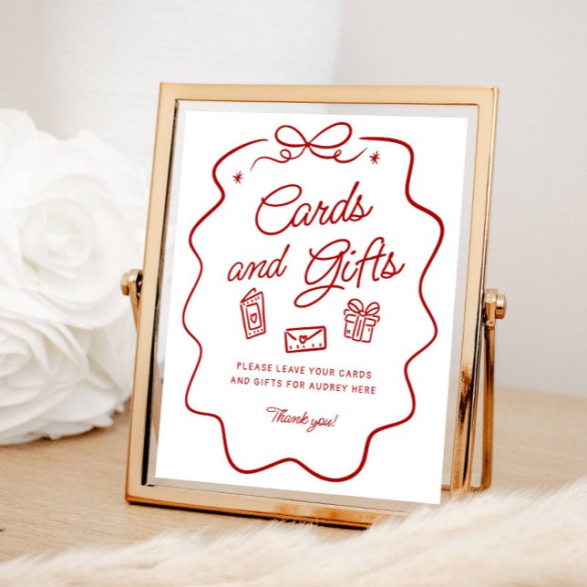Rote Doodle-Karten und Geschenke-Auslage Poster (Von Creator hochgeladen)