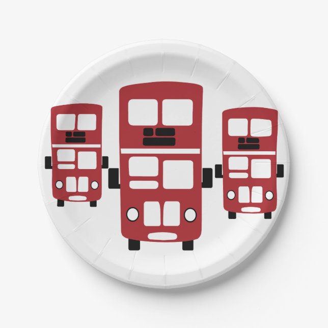 Rote Doppeldeckerbus-Papierteller Pappteller (Vorderseite)
