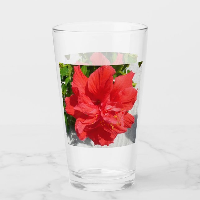 Rote doppelte Hibiskusblüte Glas (Vorderseite)