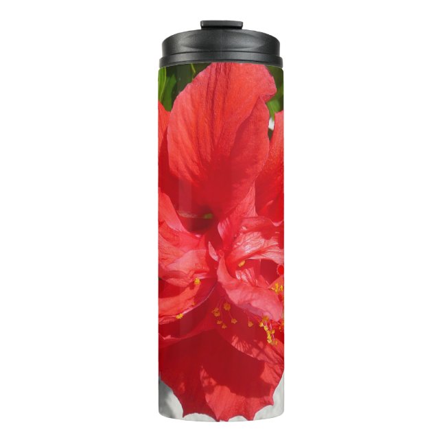 Rote doppelte Hibiskusblüte Thermosbecher (Vorderseite)