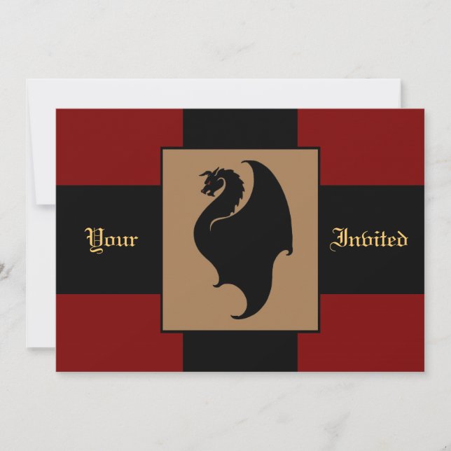 Rote Drache-Reiter-Geburtstags-Party Einladung (Vorderseite)