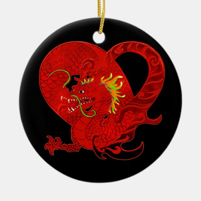 Rote Drache-Weihnachtsverzierung Keramik Ornament (Vorne)