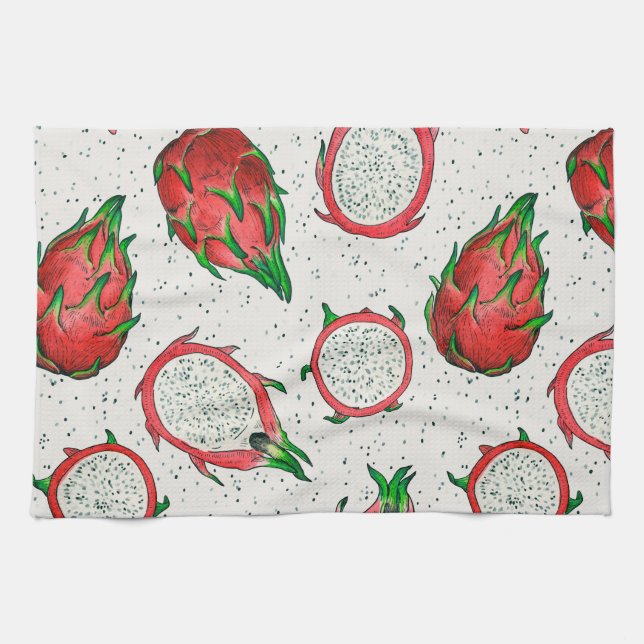Rote Drachenfrucht auf Weiß Geschirrtuch (Horizontal)
