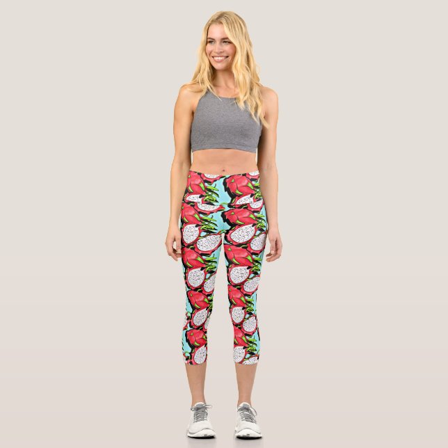 Rote Drachenfrucht Capri Leggings (Vorderseite)