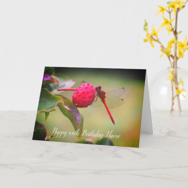 Rote Dragonfly Natur Personalisiert Geburtstag Karte (Gelbe Blume)