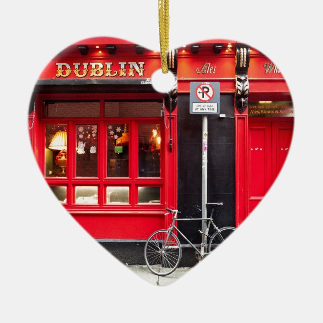 Rote Dublin-Kneipe Keramik Ornament (Vorne)