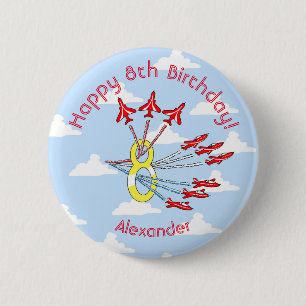 Rote Düsenflugzeuge - 8. Geburtstag (Blauer Himmel Button