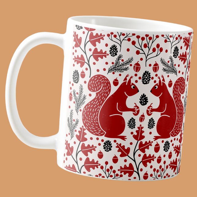 Rote Eichhörnchen im Wald Kaffeetasse (Red squirrel in the forest arts and crafts style coffee mug)