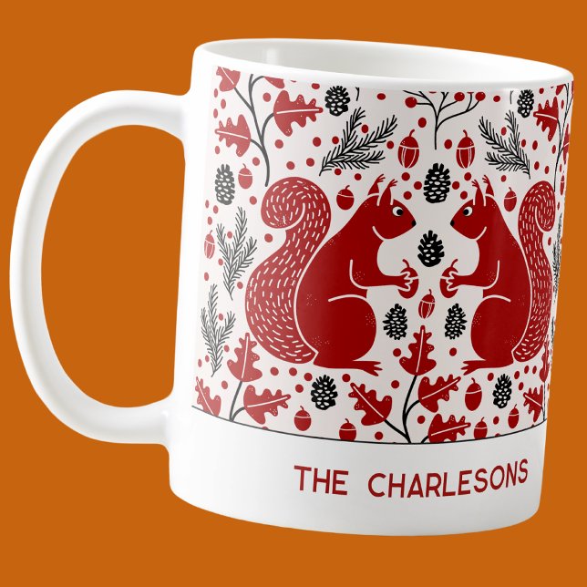 Rote Eichhörnchen im Wald Personalisiert Kaffeetasse (Squirrels in the forest autumn fall woodland personalized name or text mug)