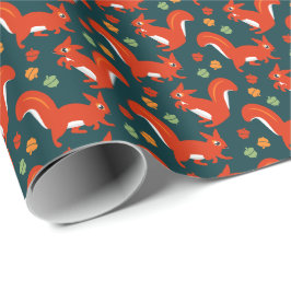 Rote Eichhörnchen und Acorns Garten Herbst Geburts Geschenkpapier