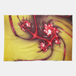 Rote Eidechse aus Fraktal auf ockerfarbenem Sand Geschirrtuch