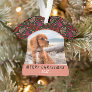 Rote Ein-Linien-Kunst-Hund-Haustier-Foto-Weihnacht Ornament