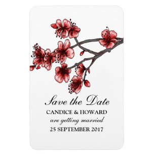 Rote Einfache Kirschblüten Save the Date Magnet