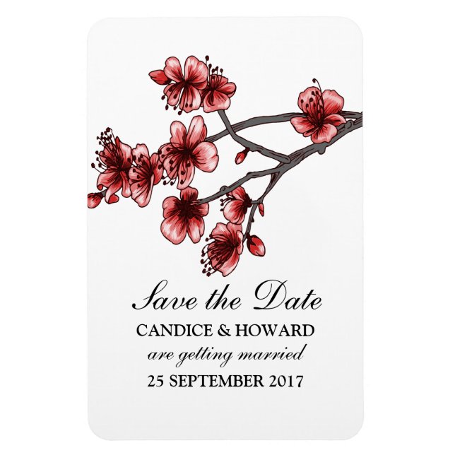 Rote Einfache Kirschblüten Save the Date Magnet (Vertikal)