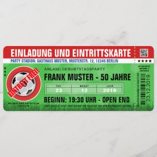 rote Einladung und Eintrittskarte (Fußball-Ticket)
