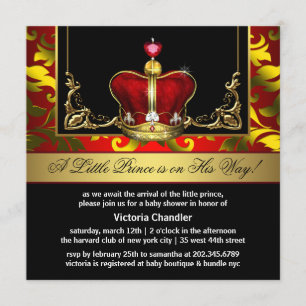 Rote Einladungen Goldkronprinz-Babyparty