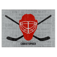 Rote Eis-Hockey-Sturzhelm-und Stock-Typografie