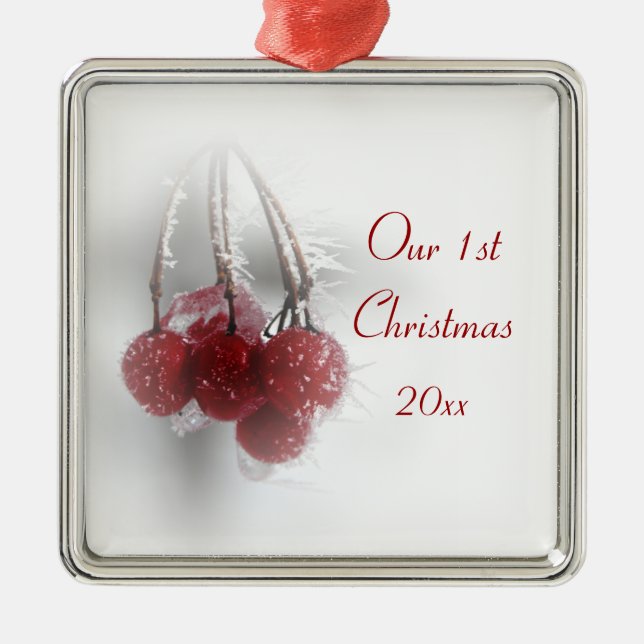 Rote eisige Beeren-1. Weihnachten zusammen Silbernes Ornament (Vorne)