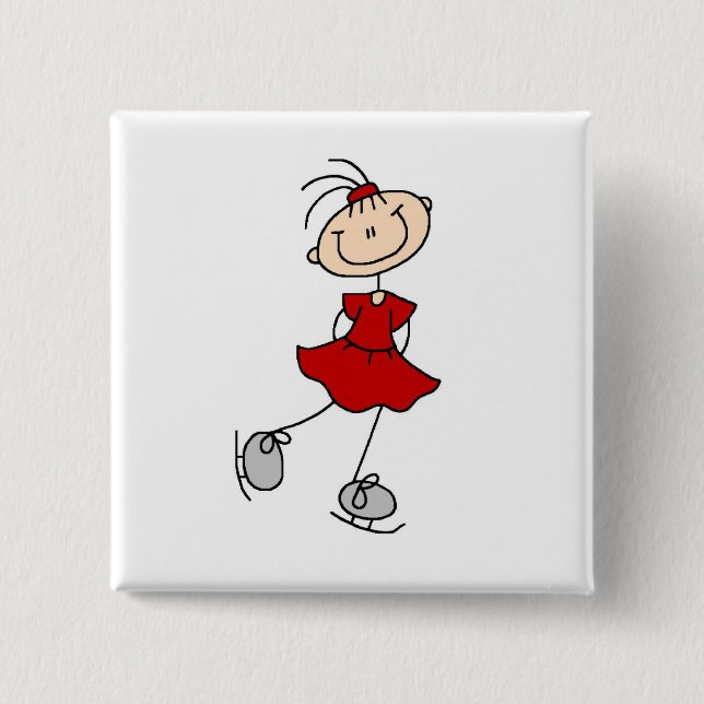 Rote Eisläuferin T-Shirts und Geschenke Button (Vorderseite)