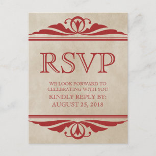 Rote Elegant Deco-RSVP-Postkarte Einladungspostkarte