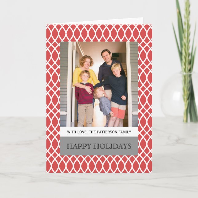 Rote Elegante Gitter Foto Grußkarte Feiertagskarte (Vorderseite)