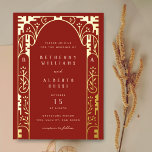 Rote Elegante Kunst, Dichtung und Musik Folieneinladung<br><div class="desc">Eine schöne und formelle Hochzeitseinladung mit Goldfolienelementen und Monogramm-Initialen. Ideal für eine klassische Hochzeit mit einer modernen Deko-Drehung. Die Details der Goldfolie schaffen eine Blüte von Blume und Blattwerk mit einem Vintagen Stil.</div>
