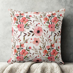 Rote Elegante Vintage Wildblumen Blumenmuster Kissen