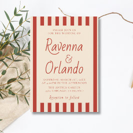 Rote Elfenbein-Streifen Retro-Minimalismus-Hochzei Einladung