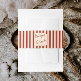 Rote Elfenbein-Streifen Retro-Minimalist-Hochzeit Einladungsbanderole