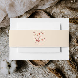 Rote Elfenbein-Streifen Retro-Minimalist-Hochzeit Einladungsbanderole