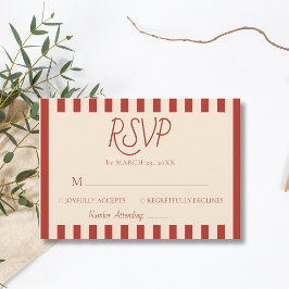 Rote Elfenbein-Streifen Retro-Minimalist-Hochzeit RSVP Karte