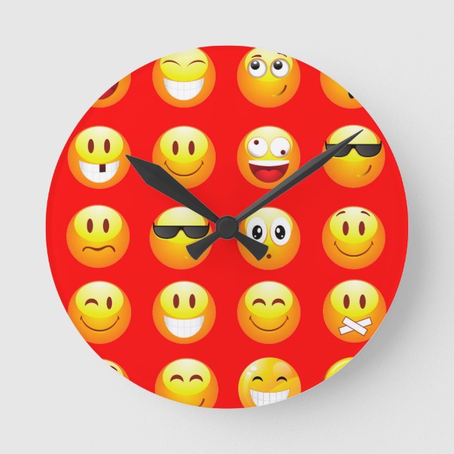 rote Emojis Runde Wanduhr (Vorderseite)