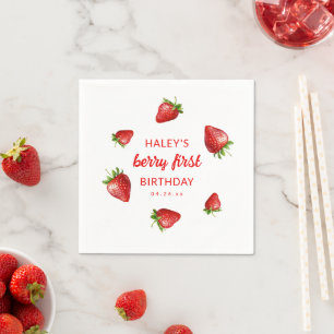 Rote Erdbeere Aquarell Beere 1. Baby-Geburtstag Serviette