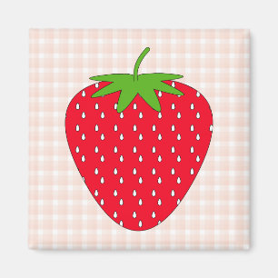 Rote Erdbeere auf Gingham-Kontrolle Magnet