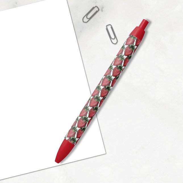 Rote Erdbeere Frucht Muster zurück zur Schule Kugelschreiber (A fun strawberry pattern pen design for a back to school or birthday gift,)