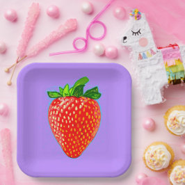 Rote Erdbeere im Pop Art Style Pappteller