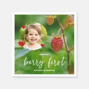 Rote Erdbeere & Kinderfoto Beeren Erster Geburtsta Serviette